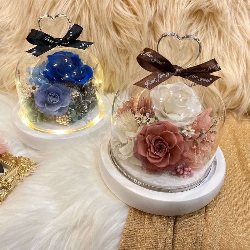 【Encounter Forever】Loving each other with eternal life flower glass cover (with light) with gift box can be engraved, a total of three types - ช่อดอกไม้แห้ง - พืช/ดอกไม้ 