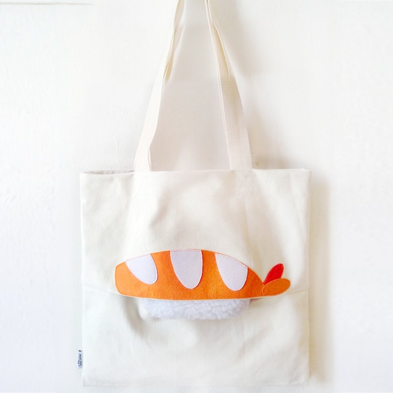 Shrimp Sushi, Handmade Canvas Tote Bag - Messenger Bags & Sling Bags - Paper White