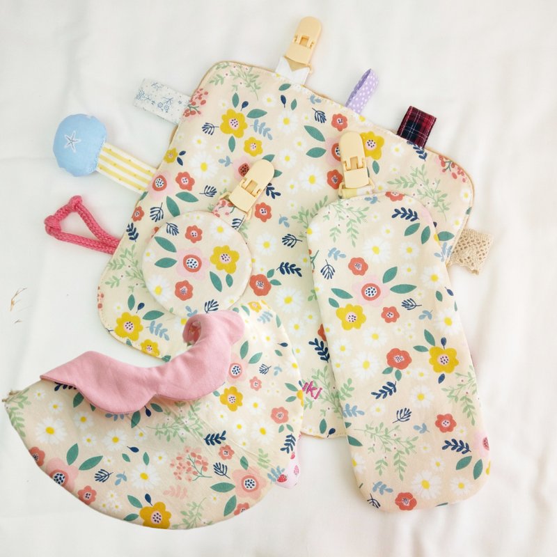 可繡名字。法式花園-2色可選。手工訂製4件彌月組。可單買 - 滿月禮物 - 棉．麻 黃色