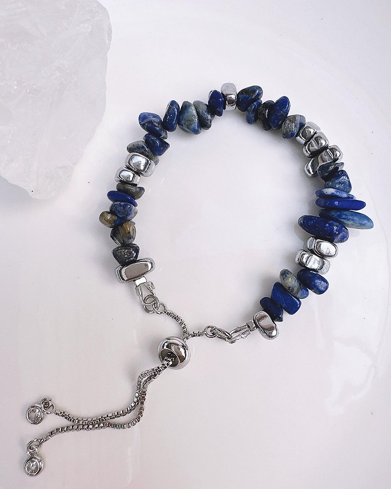 C&W natural Afghan blue Stone s925 Silver retractable bracelet bracelet - สร้อยข้อมือ - หยก สีเงิน