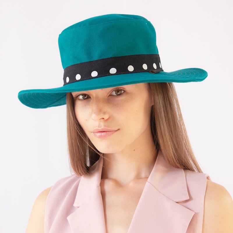 ATIPA 寬邊帽巴拿馬帽適合世界時尚之旅 - 帽子 - 棉．麻 綠色