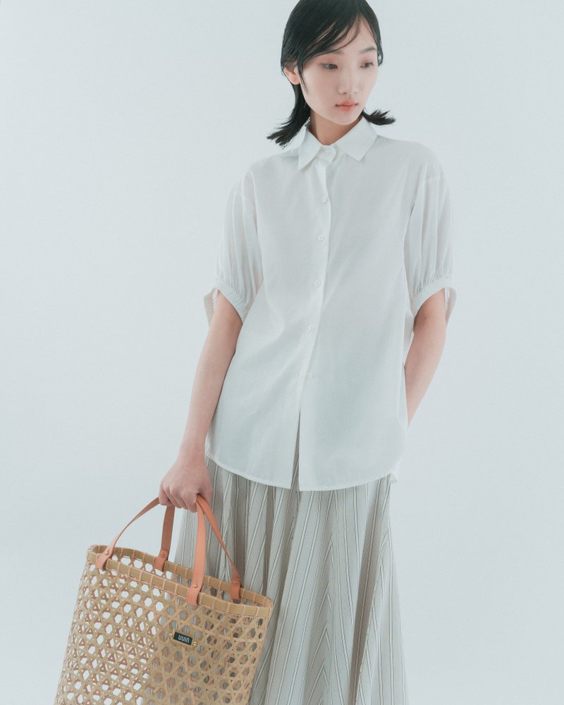 UUIN_Striped cotton long skirt - กระโปรง - ผ้าฝ้าย/ผ้าลินิน สีเทา