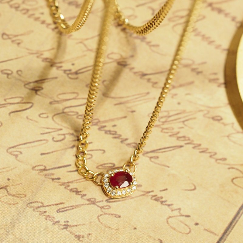18K金紅寶石糖果項鏈 18K Gold Ruby Gem Candy Link Chain Neckl - 項鍊 - 貴金屬 