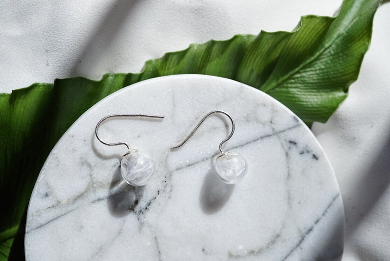 Feather Glass Bubble 925 silver Drop Earrings - ต่างหู - แก้ว ขาว
