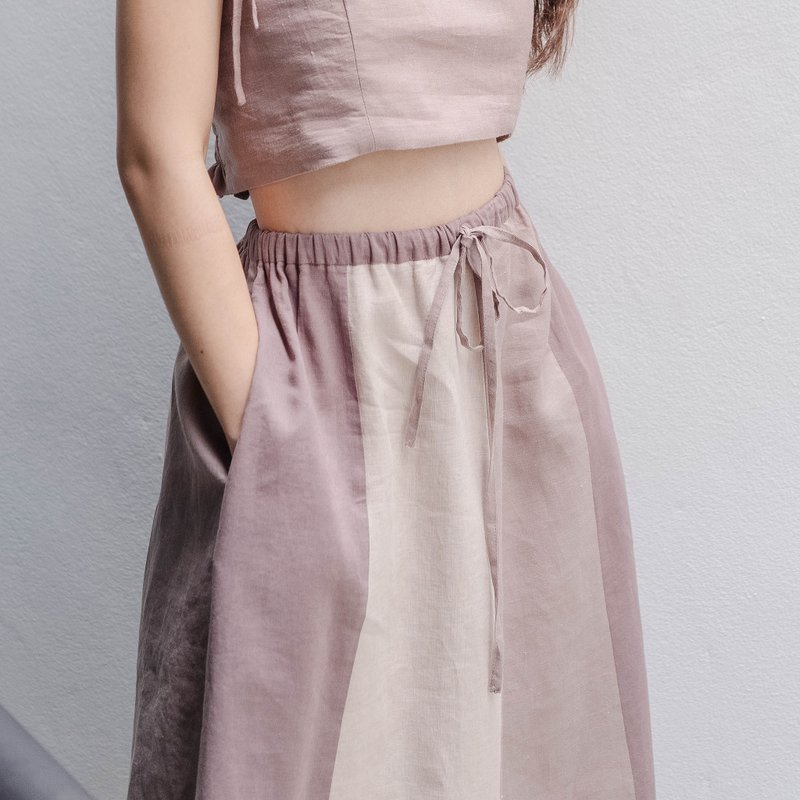 Natural Linen Long Skirts with Patchwork Detail-Nude Pink/Pinkish Brown/Natural - 裙子/長裙 - 亞麻 多色