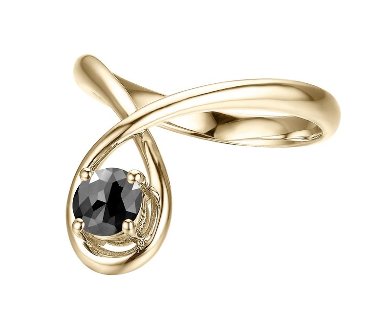 14k gold black tourmaline ring. Diamond alternative engagement and wedding ring - แหวนคู่ - เครื่องประดับ สีดำ