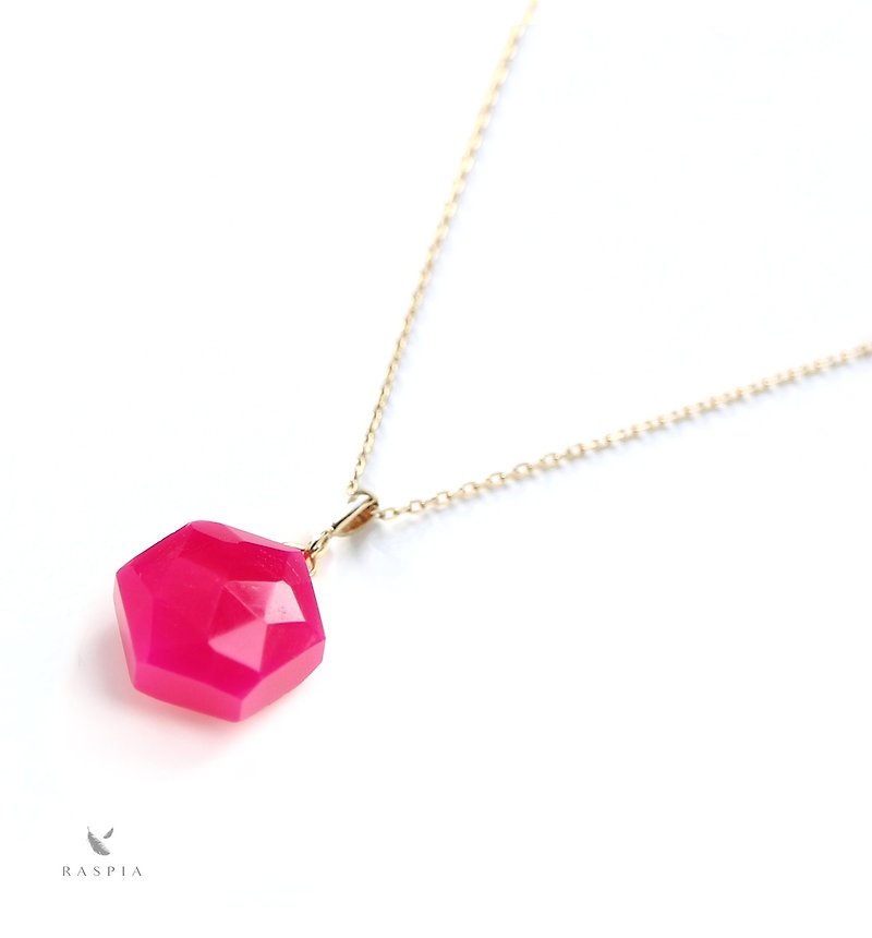 K10 Fuchsia Pink Chalcedony (Hexagon Cut) Necklace Charm ~ BOURGEON ~ (Chain set can be purchased) - สร้อยคอ - เครื่องเพชรพลอย สึชมพู