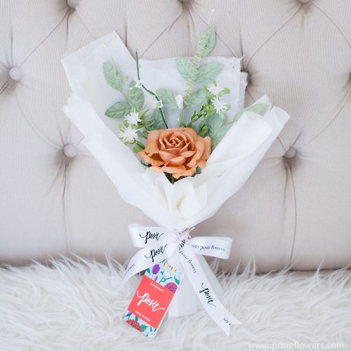posieflowers Paper Single Rose BURNT ORANGE mini Bouquet Valentine's Gift, Anniversary Gift
