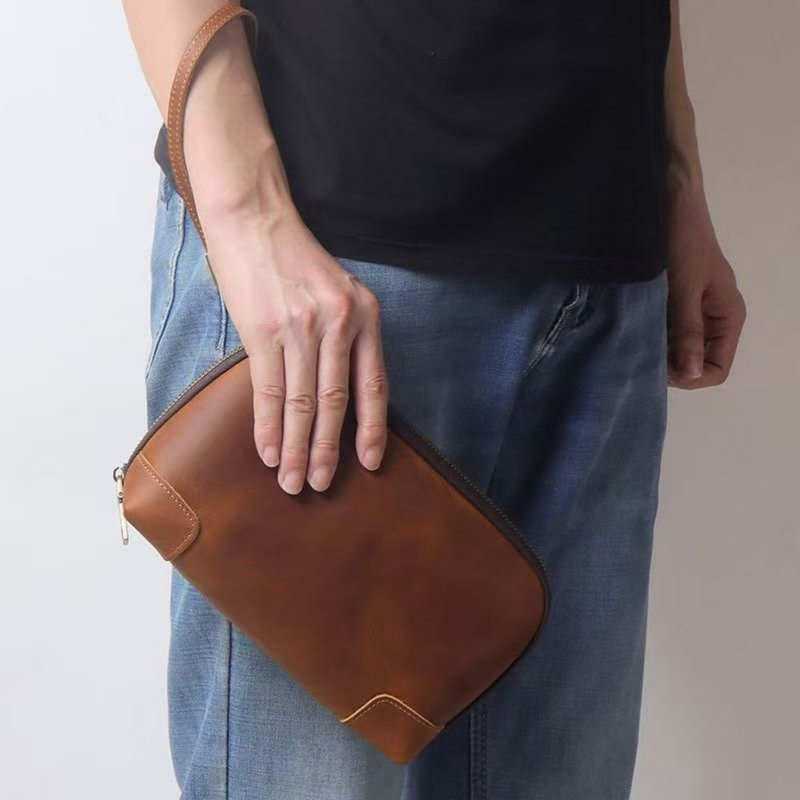 疯马牛皮 手拿包 手机包  化妆 文具 收纳包 - 手提包/手提袋 - 真皮 