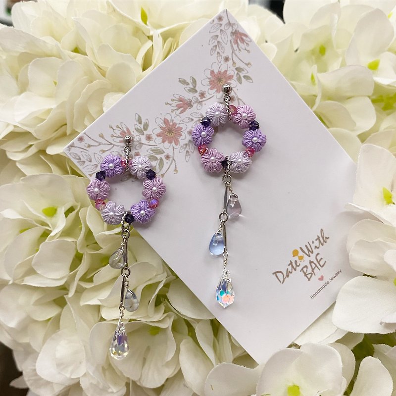 Mini Crochet Wreath Earrings - Earrings & Clip-ons - Thread Purple