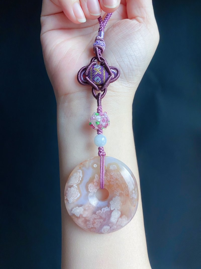 Valentine's Day Cherry Blossom Agate Jade Cream Gray Purple Pink Amethyst Glaze Peace Buckle Bag Hanger - เชือก/สายคล้อง - คริสตัล สีม่วง