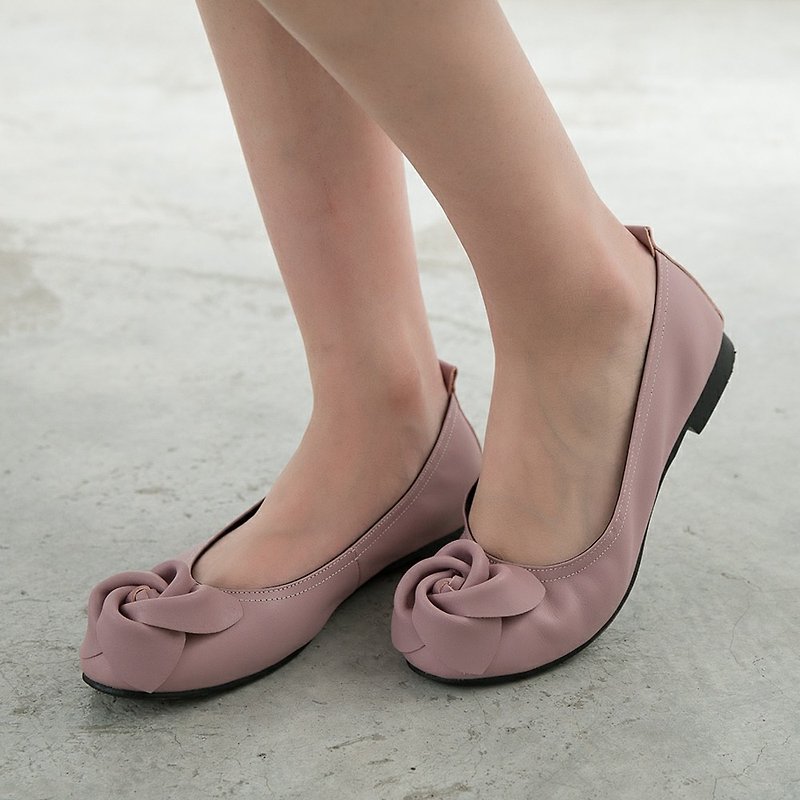 Maffeo 娃娃鞋 芭蕾舞鞋 日式玫瑰真皮束口娃娃鞋(1234粉芋) - 芭蕾舞鞋/平底鞋 - 真皮 粉紅色