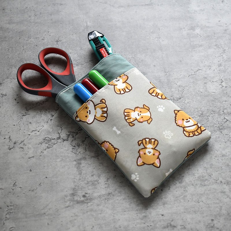 Double-layer pocket type doctor gown pencil case_cute dog - กล่องดินสอ/ถุงดินสอ - ไนลอน สีเทา