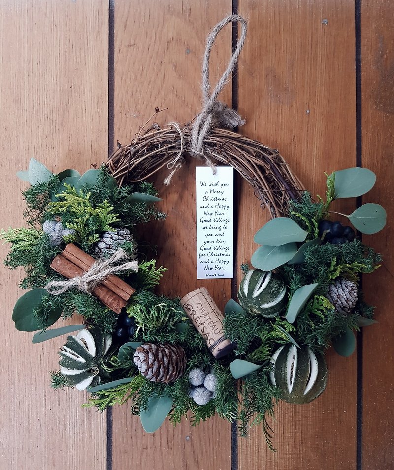 Xmas|Fresh leaves|Grass-feeling fruit Christmas wreath half circle|Christmas gift|Taipei welcome to pick up - Dried Flowers & Bouquets - Plants & Flowers Green