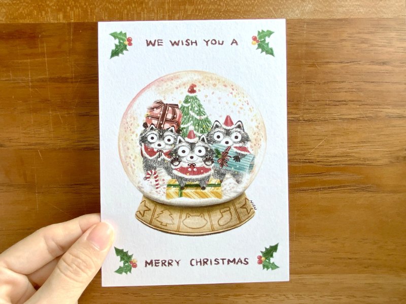 浣熊小雪球 聖誕明信片 - 卡片/明信片 - 紙 多色