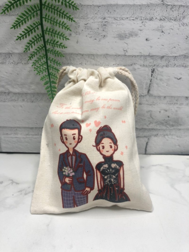 Hand-painted wedding anniversary [customized small bunch pockets] home decoration anniversary gift - Drawstring Bags - Cotton & Hemp Pink