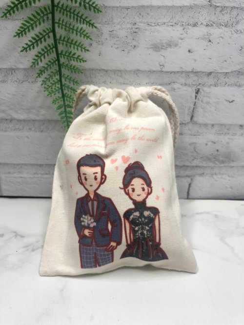 MiniGarden手繪客製化 手繪結婚紀念日【客製化小小束口袋】 居家擺飾 週年紀念禮物