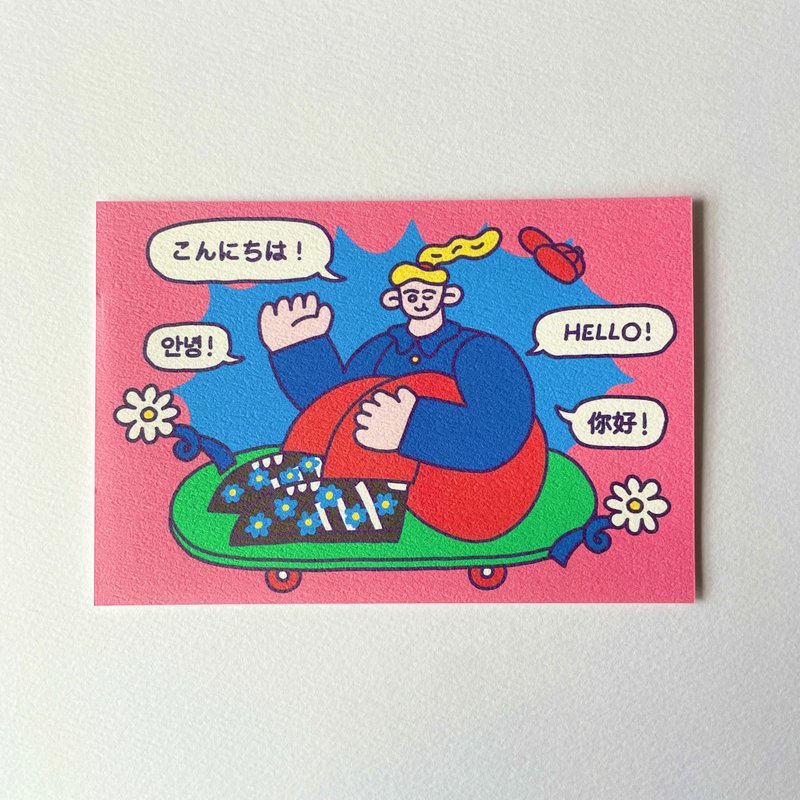 Postcard Mini Poster Girl Hello - Cards & Postcards - Paper 