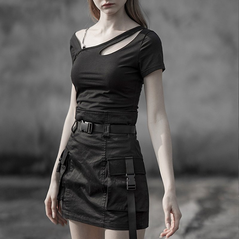 Cyberpunk tooling 100% cotton hip skirt / with belt - Skirts - Other Materials Black