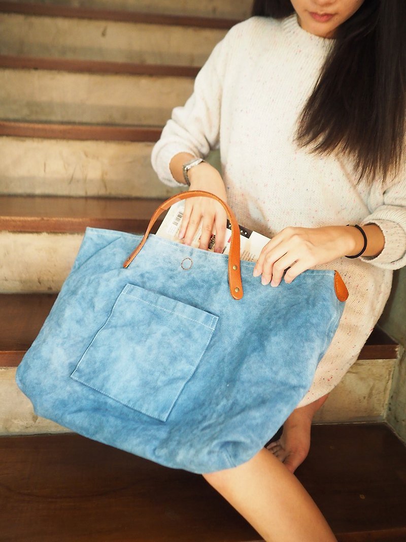 Rectangle dyed canvas tote (Large) - Handbags & Totes - Cotton & Hemp Blue