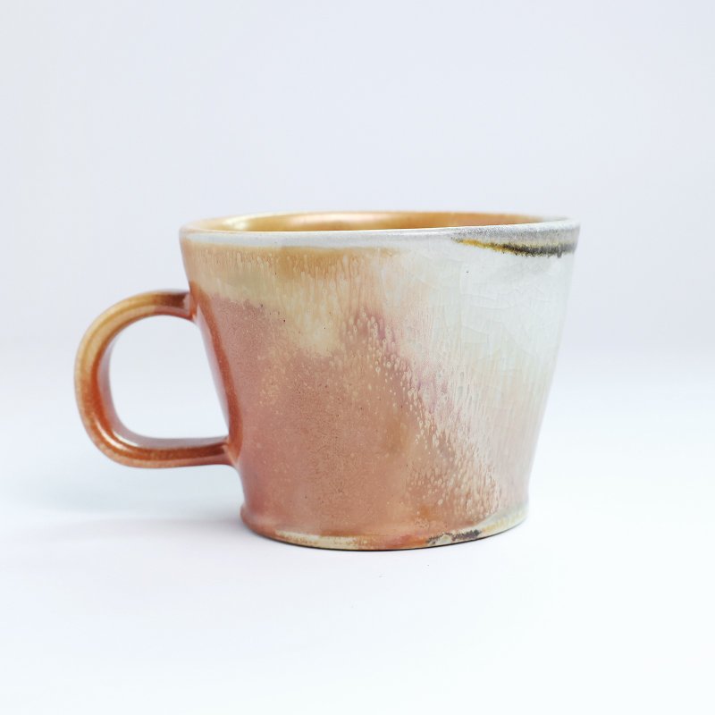 明芽窯 | 柴燒金彩寬口咖啡杯 橘紅 金 白 杯子 陶杯 蒐藏 H10 - 咖啡杯/馬克杯 - 陶 橘色