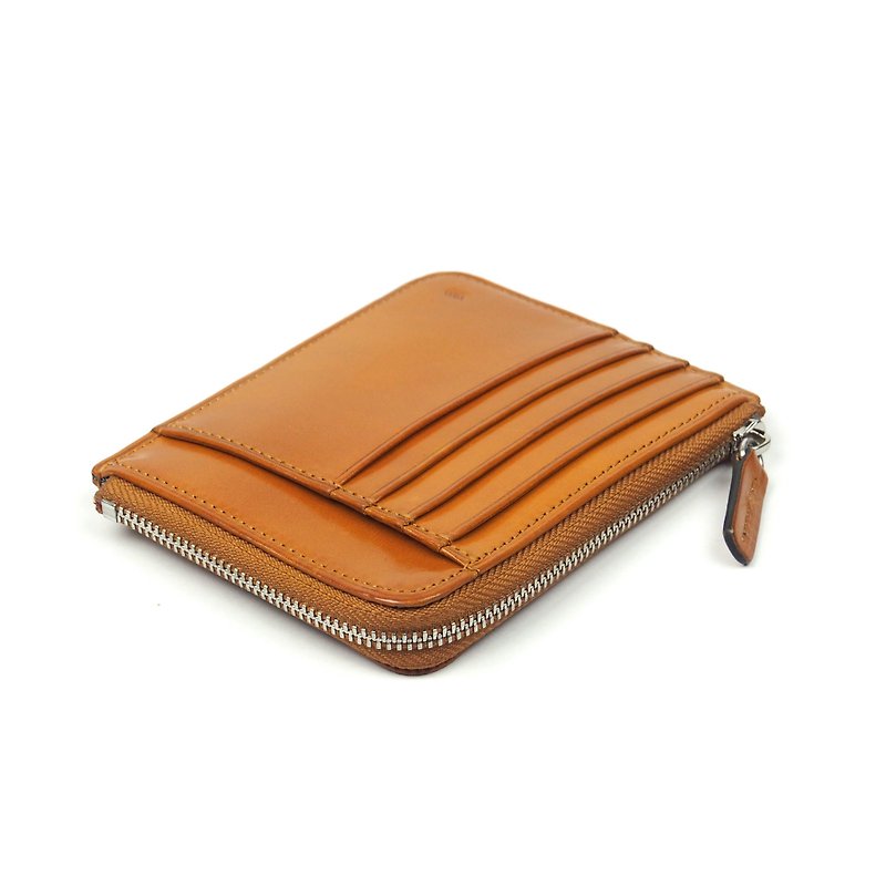 Card zip purse /Laterite TAN - 長短皮夾/錢包 - 真皮 橘色