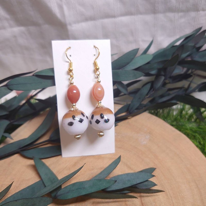 Sparrow bird ball like earrings - Earrings & Clip-ons - Other Materials Brown