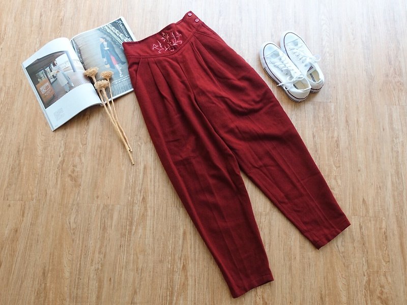 Vintage under / winter wool trousers no.67 - กางเกงขายาว - วัสดุอื่นๆ สีแดง
