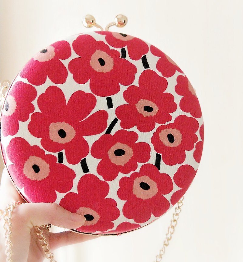 New style full petal small round bag, special two-sided, three-style portable slanted shoulder single-shoulder gold bag - กระเป๋าแมสเซนเจอร์ - ผ้าฝ้าย/ผ้าลินิน สีแดง