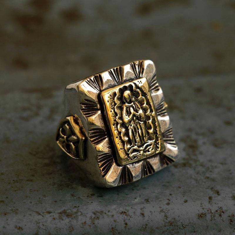 แหวนพระแม่ มารี ช๊อพเบอร์ ไบค์เกอร์ นักขี่มอเตอร์ไซด์ กะโหลก วินเทจ แม็กซิกัน  - แหวนทั่วไป - โลหะ สีเงิน