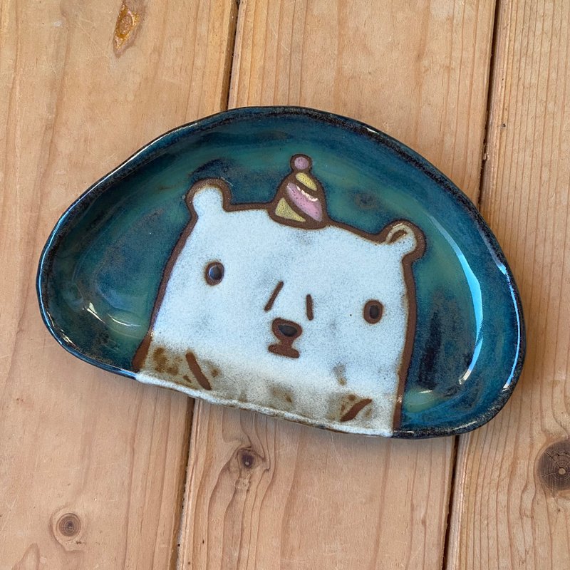 【タケ-TA KE Studio】北極熊盤 - 盤子/餐盤/盤架 - 陶 藍色