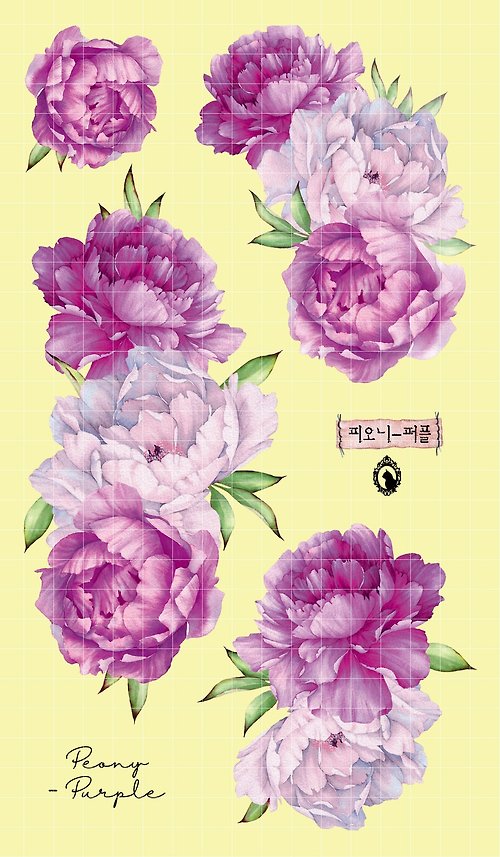 honne market Pioni Purple - White Printed PET flower (blue lion)