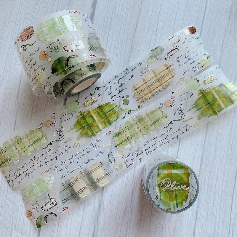 Wood tone series Olive plaid matte PET paper tape - Washi Tape - Plastic Green