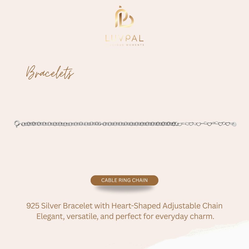 Luvpal | 925 Sterling Silver Cable Ring Chain Bracelet | Adjustable & Minimal - 手鍊/手環 - 純銀 