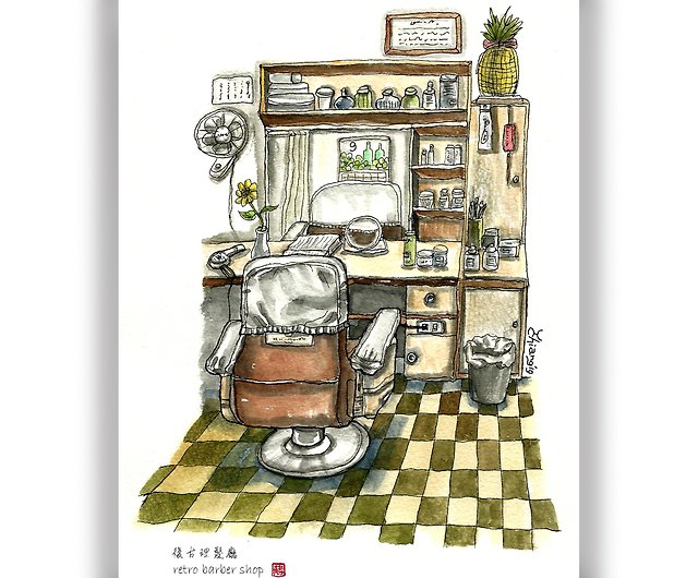 手描きイラストユニバーサルカード ポストカード カード イラストカード 台湾レトロノスタルジア レトロ理髪店 ショップ Dudoshop カード はがき Pinkoi