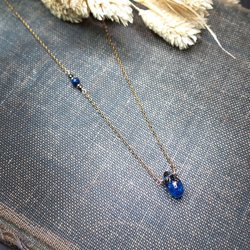 VIIART. flying Stone. Antique Pearl Lapis Lazuli Black Spinel Ancient Gold Plated Necklace Clavicle Chain - Necklaces - Other Materials Blue