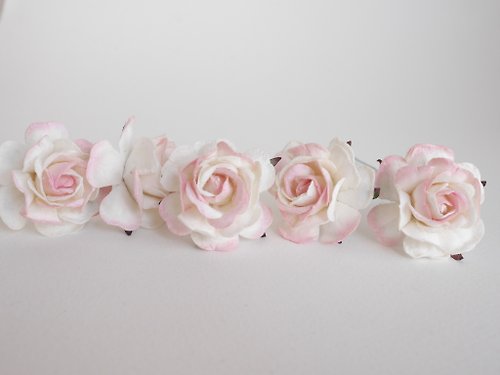 makemefrompaper Paper Flower, 25 pieces mulberry rose size 3.5 cm., pink brush white color