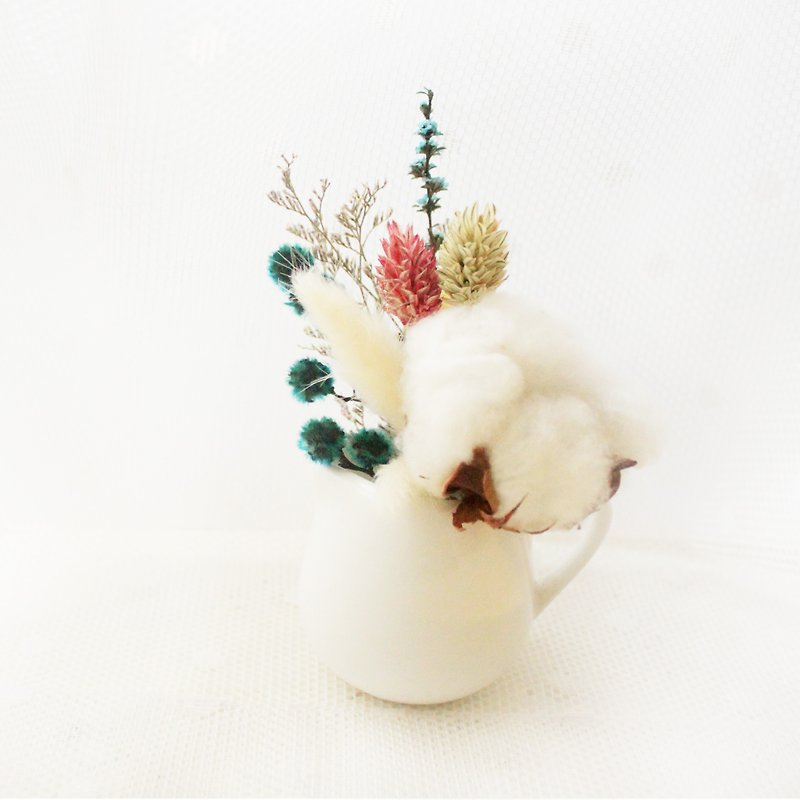 クラシックフラワーセレモニーミルクフォームミニテーブルフラワーホワイトコットンドライフラワー - 花瓶・植木鉢 - 寄せ植え・花 グリーン