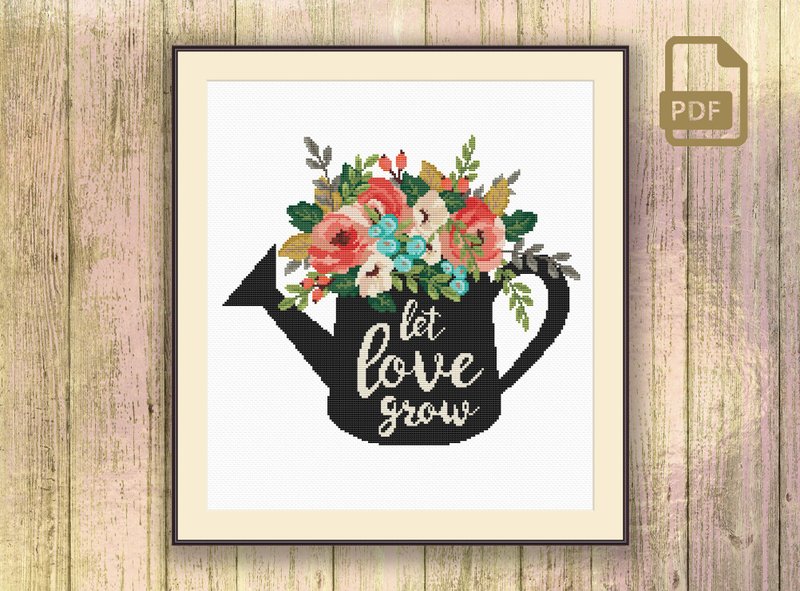 Let Love Grow Cross Stitch Pattern #oth064 - เย็บปัก/ถักทอ/ใยขนแกะ - วัสดุอื่นๆ 