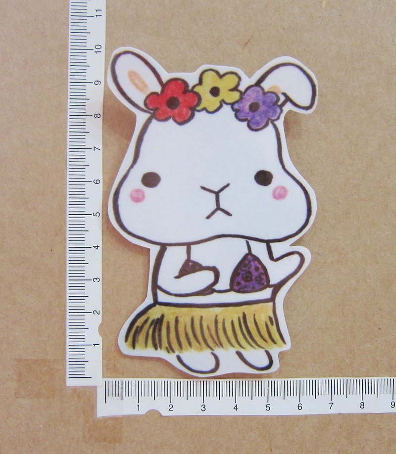 Hand-painted illustration style completely waterproof sticker Hula Hawaiian white rabbit - สติกเกอร์ - วัสดุกันนำ้ หลากหลายสี