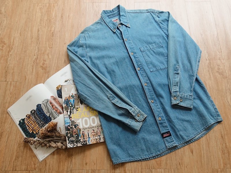 Vintage on / Dickies Denim Long Sleeve Shirt no.75 tk - Men's Shirts - Cotton & Hemp Blue