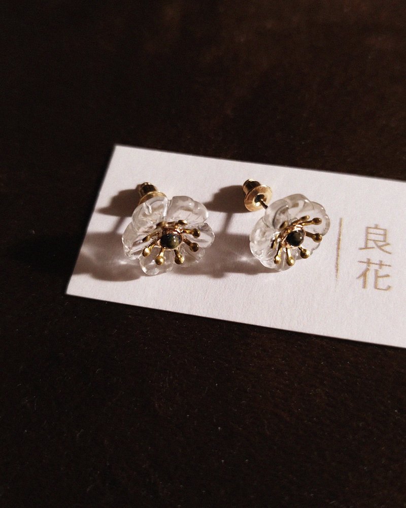 白水晶櫻花耳環 【孤品】 - 耳環/耳夾 - 水晶 透明