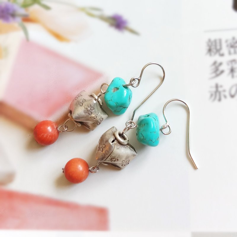 S925純銀耳環 松石耳環 天然石耳環 純銀耳鈎 耳鈎 EAR-045 - 耳環/耳夾/耳骨夾 - 純銀 透明
