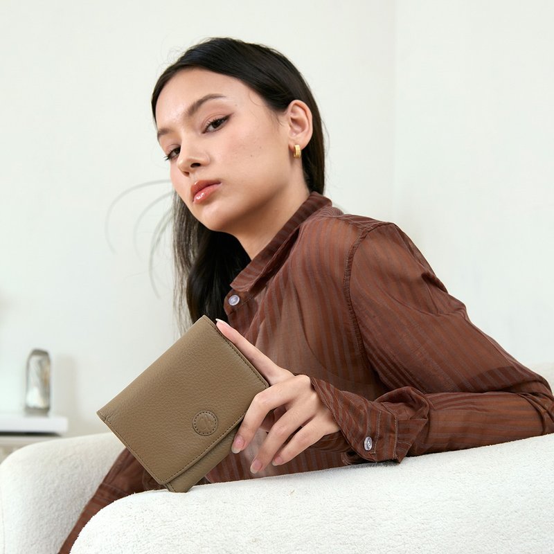 Stella (Peanut) : Short wallet, Leather wallet, folded wallet, soft cow leather - 錢包/皮夾/長短夾 - 真皮 卡其色