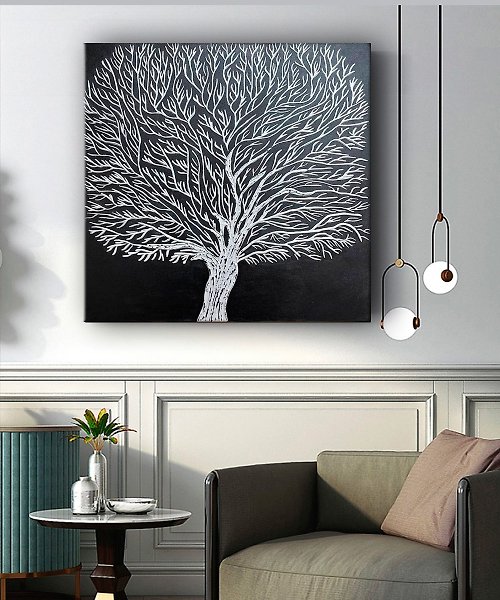 JuliaKotenkoArt Abstract Tree Oil Painting on Canvas Wall Art for Living Room