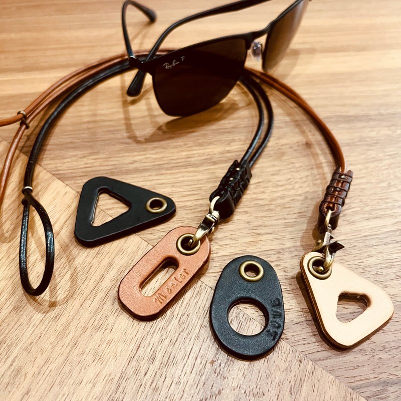 New-Interchangeable leather glasses neck strap-thin frame and thick frame/free printing in English - เชือก/สายคล้อง - หนังแท้ สีนำ้ตาล