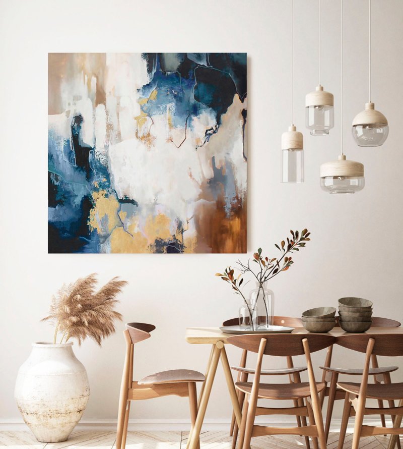 Navy painting abstract | Navy brown wall art | Navy canvas painting | Blue Flood - 壁貼/牆壁裝飾 - 棉．麻 藍色
