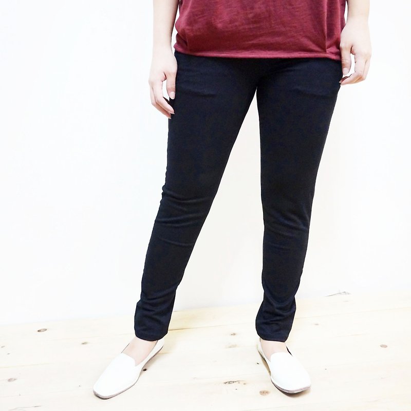 [MIT] Qi Wu eight 〇x super-elastic thin cotton stretch pants fit (Black) (Size M) - กางเกงขายาว - ผ้าฝ้าย/ผ้าลินิน สีดำ