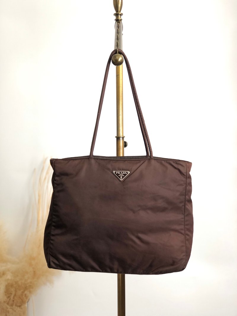 【 日本直送　名牌中古包 】PRADA プラダ トートバッグ ブラウン トライアングルロゴ ナイロン vintage ヴィンテージ オールド nda4br - 手提包/手提袋 - 尼龍 咖啡色