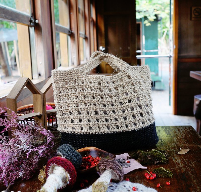 [Customized] Handmade hand-woven / Linen woven handbag / bento bag / Linen bag - กระเป๋าถือ - ผ้าฝ้าย/ผ้าลินิน สีกากี